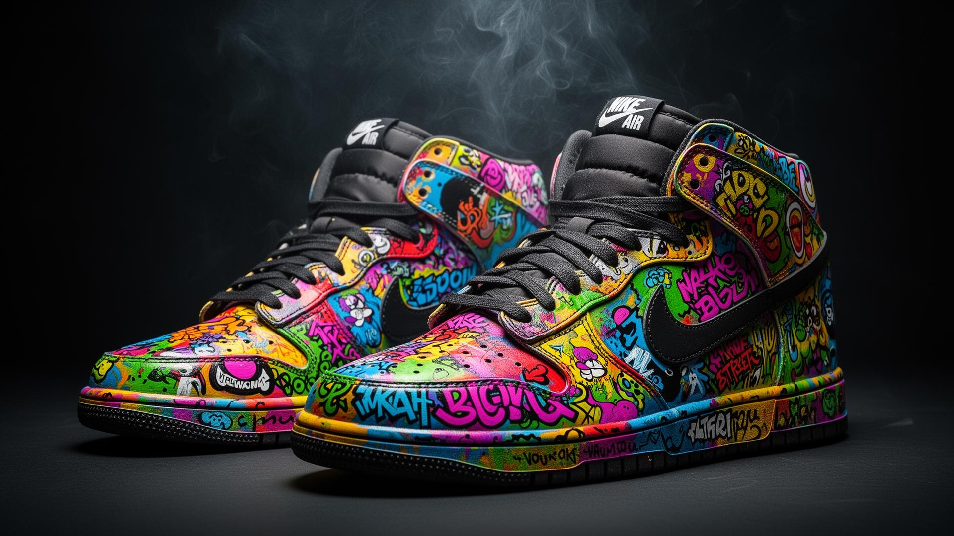 Hand-painted custom sneakers with graffiti artwork by Custom Junkies Africa